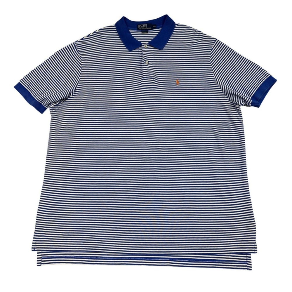 Polo Ralph Lauren Polo Shirt Men XXL Blue White Striped Short Sleeve Classic Fit
